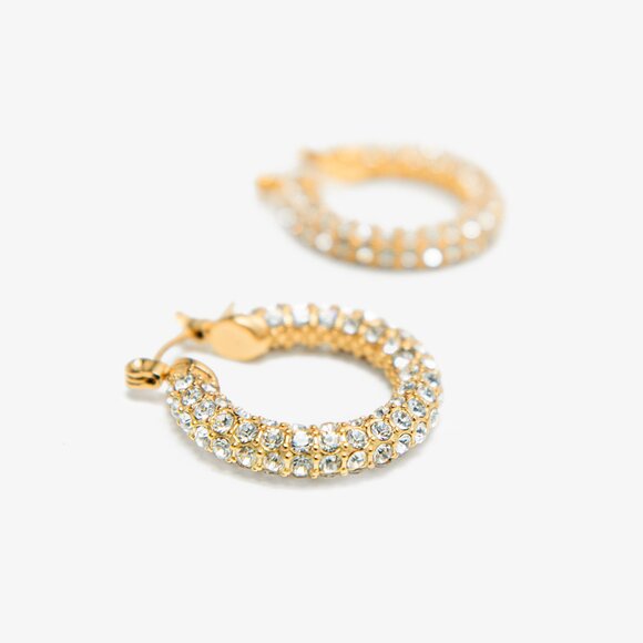 Medium Zircon Chunky Hoop 18K Gold Plated Stainless Steel Earrings - Picture 3 of 12